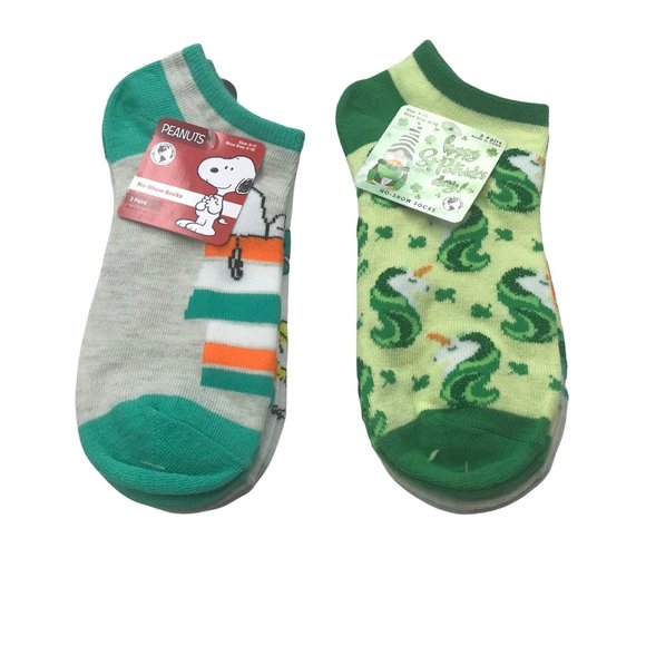 Lot of 4 St Patrick's Day Women's Shoe Size 4-10 No Show Socks Peanuts/Unicorn - Picture 1 of 14
